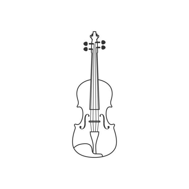 ilustrações, clipart, desenhos animados e ícones de ícone preto e branco do violino clássico. doente isolado da corda do vetor. - musical instrument string illustrations
