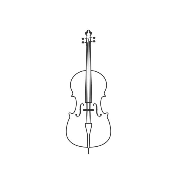 ilustrações, clipart, desenhos animados e ícones de ícone preto e branco do violoncelo clássico. doente isolado da corda do vetor. - musical instrument string illustrations