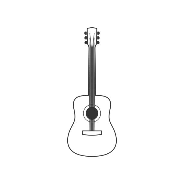 ilustrações, clipart, desenhos animados e ícones de ícone preto e branco da guitarra acústica. doente isolado da corda do vetor. - musical instrument string illustrations