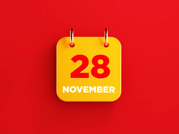 istock Yellow November 28 Calendar on Red Background 1164360422