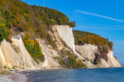 Chalk cliffs at the coastline of the Rugen Island near Sassnitz (Mecklenburg-Vorpommern, Germany).