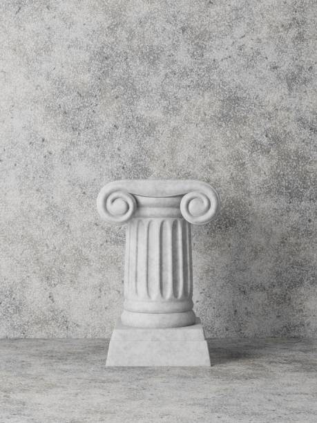 istock Antique column on the background of a concrete wall. Grunge interior. 3D rendering. 1164361135