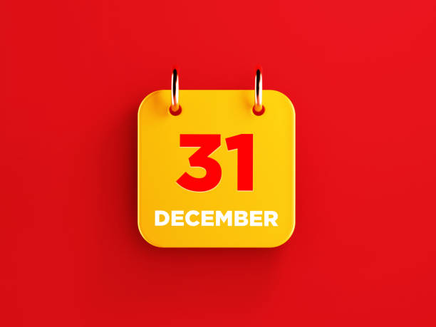 istock Yellow December 31 Calendar on Red Background 1164361151