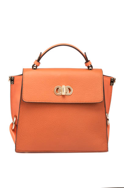 istock Orange Leather Women Bag On White Background 1164361207