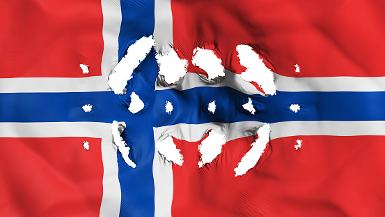 Norway flag with a small holes, white background, 3d rendering