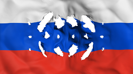Russia flag with a small holes, white background, 3d rendering