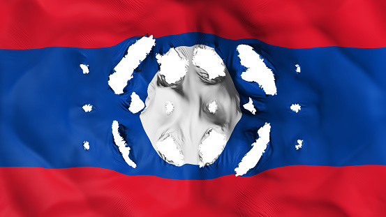 Laos flag with a small holes, white background, 3d rendering