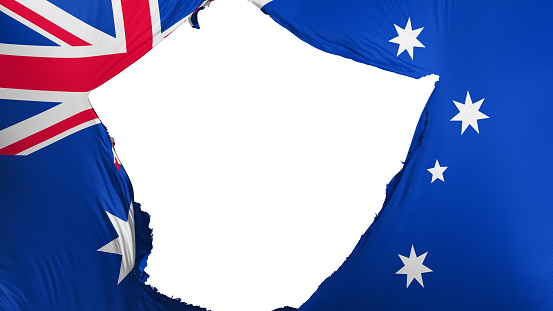 Cracked Australia flag, white background, 3d rendering