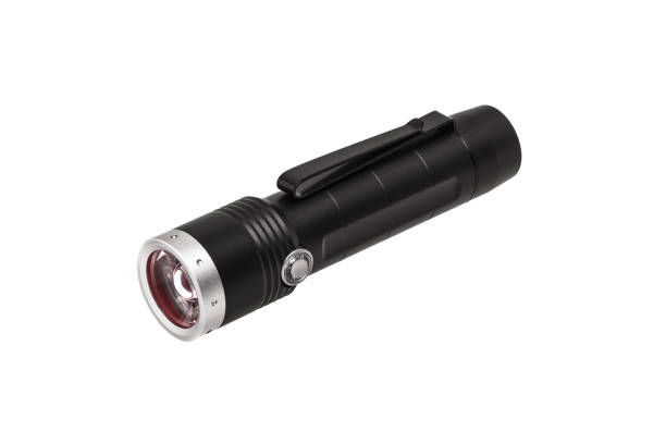 istock modern black metal flashlight isolated on white background 1164364243