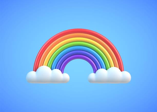 ilustraciones, imágenes clip art, dibujos animados e iconos de stock de colorido arco iris con nubes - estados de agua