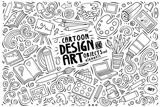 kumpulan vektor item tema desain - seniman industri kreatif ilustrasi stok