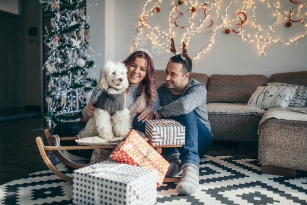 istock Millennial couple playing with cute dog 1164369422