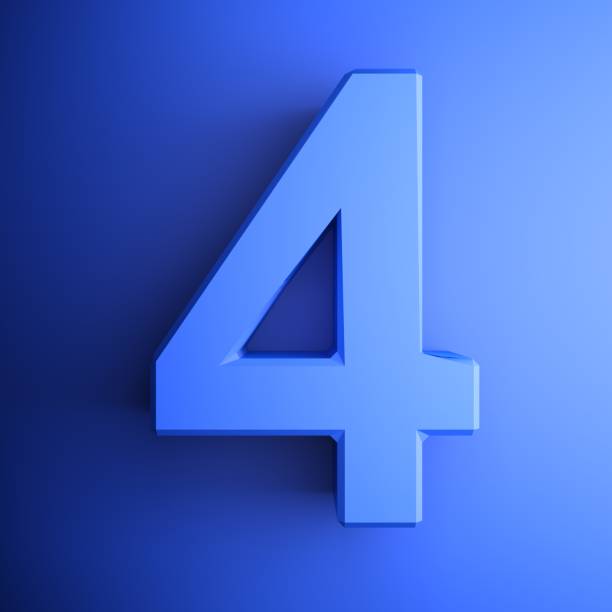 blaues symbol nummer 4 - 3d-rendering-illustration - fourth dimension stock-fotos und bilder