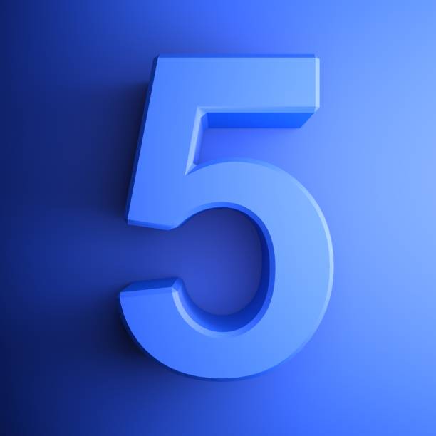Blue number 5 square icon - 3D rendering illustration stock photo