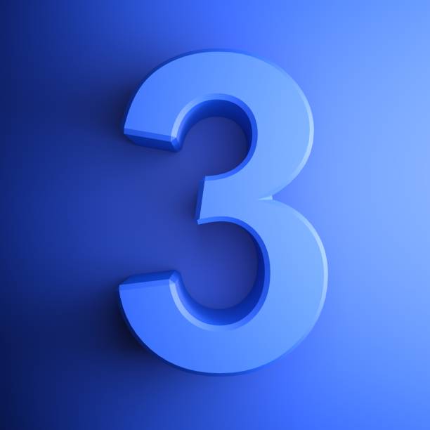 Blue number 3 square icon - 3D rendering illustration stock photo