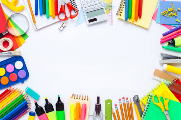 istock School supplies on white background. Back to school concept. 1164370982