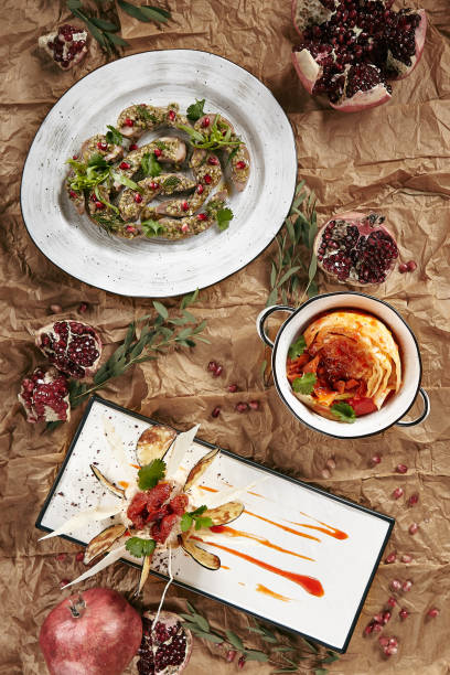 istock Lamb Tongues with Pomegranate, Pickled Cabbage and Hummus with Eggplant 1164375895