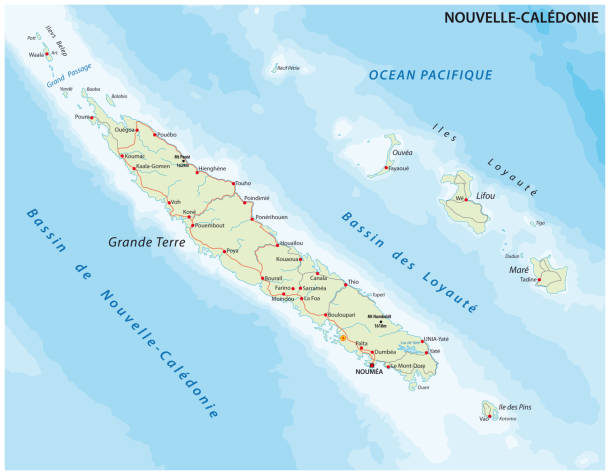 Road map New Caledonia French island group in the South Pacific Road map New Caledonia French island group in the South Pacific new caledonia stock illustrations