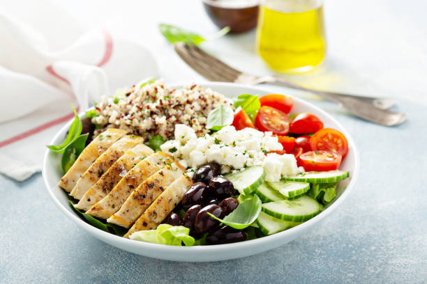 istock Greek inspired lunch bowl with chicken and quinoa 1164380716