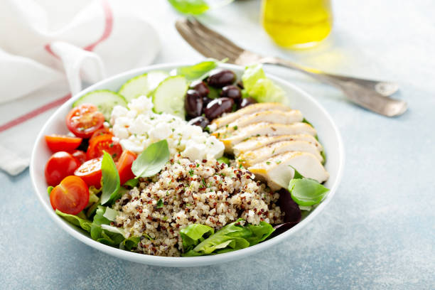 istock Greek inspired lunch bowl with chicken and quinoa 1164380728