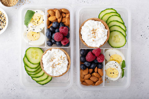 istock Lunch or snack box with high protein food 1164380731