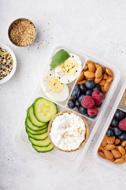 istock Lunch or snack box with high protein food 1164380738