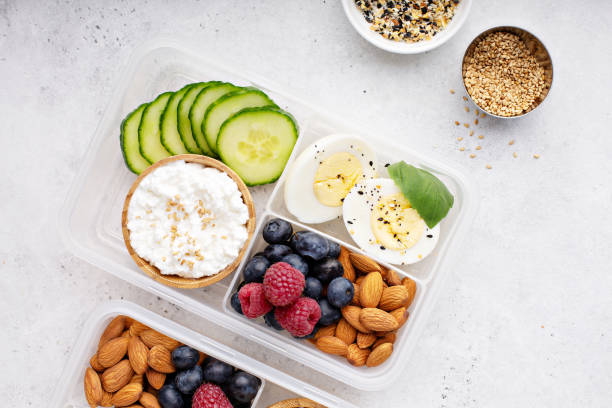 istock Lunch or snack box with high protein food 1164380739