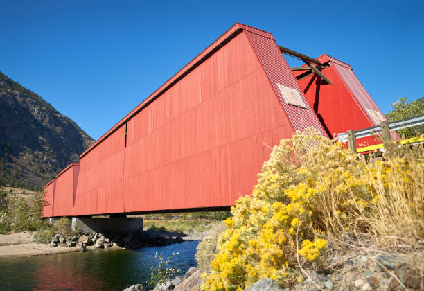 pont rouge de la rivière similkameen keremeos - similkameen river photos et images de collection