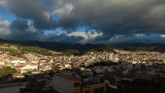 Town under the mountain under the rain