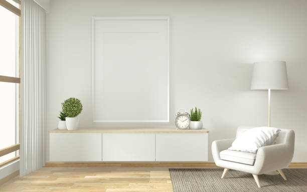 istock shelf tv in zen modern empty room, mock up minimal design, 3d rendering 1164385784