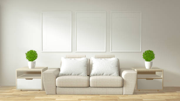 istock Interior poster frame mock up living room with  white sofa room minimal design. 3D rendering. 1164385909