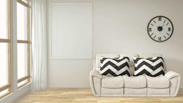 istock Interior poster frame mock up living room with  white sofa room minimal design. 3D rendering. 1164385943