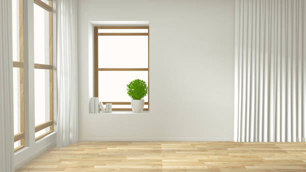 istock Empty interior background, room with decoraion mock up on wooden floor minimal design zen style.3d rendering 1164385946