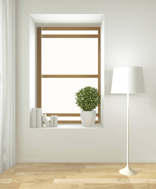 istock Empty interior background, room with decoraion mock up on wooden floor minimal design zen style.3d rendering 1164386036