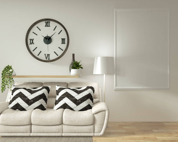 istock Interior poster frame mock up living room with  white sofa room minimal design. 3D rendering. 1164386075