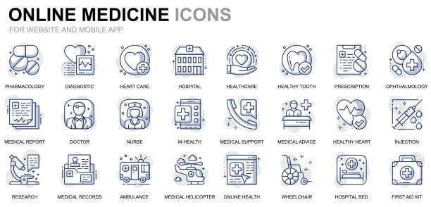простой набор здравоохранения и медицинской линии значки для веб-сайта и мобильных приложений. - religious icon telephone symbol mobile phone stock illustrations