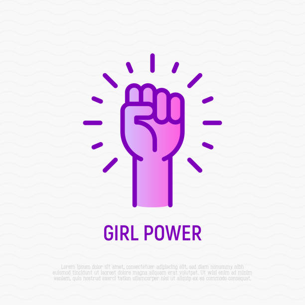 Girl power thin line icon: woman's hand with fist. Modern vector illustration. Girl power thin line icon: woman's hand with fist. Modern vector illustration. hardy stock illustrations