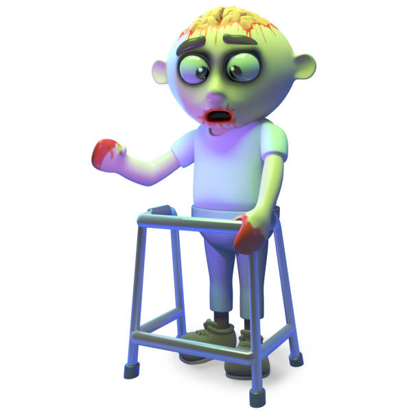 istock Scarey undead zombie monster is using a walking frame today, 3d illustration 1164391242