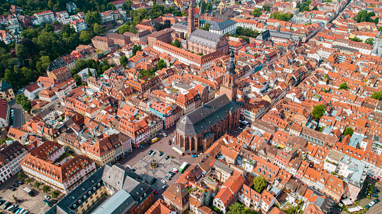 Aerial Capture of Heidelberg Old Town with Neckar River