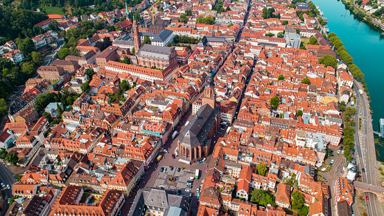 Aerial Capture of Heidelberg Old Town with Neckar River
