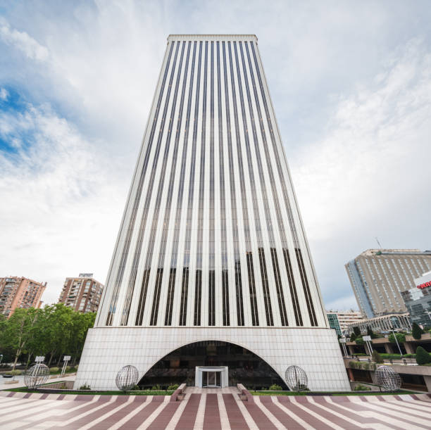 Wide-angle view of AZCA business and financial district in Madrid, Spain.