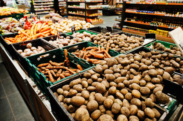 Dorking Surrey Hills UK, October 08 2022, Supermarket Shelf With Fresh Vegetables With No People