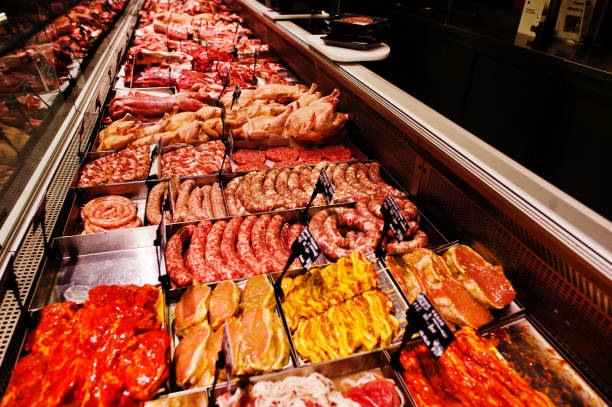 istock Various meat on supermarket shelves for sale. 1164398701