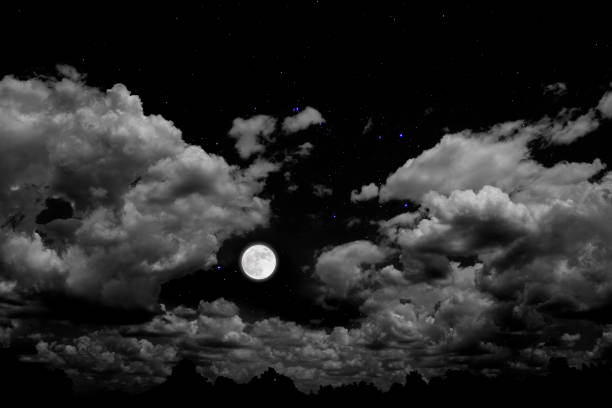 istock Full moon with starry and clouds background. Romantic night. 1164399782
