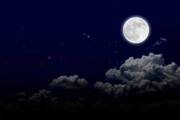 istock Full moon with starry and clouds background. Romantic night. 1164399786