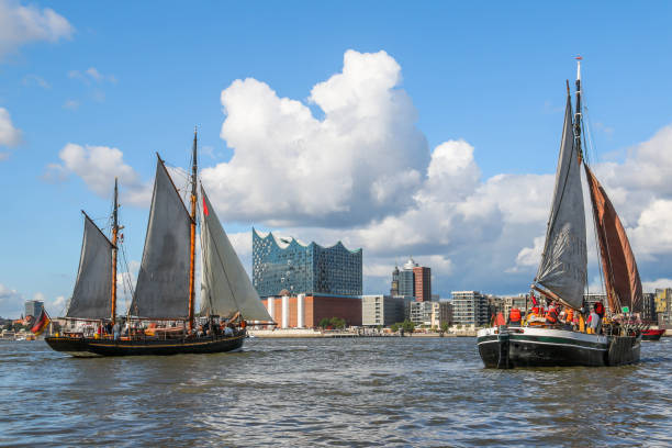 Port of Hamburg with sailing ships and HafenCity