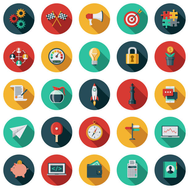 Startup Icon Set A set of icons. File is built in the CMYK color space for optimal printing. Color swatches are global so it’s easy to edit and change the colors. megaphone designs stock illustrations