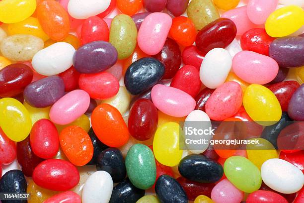 Jelly Beans - Fotografie stock e altre immagini di Arancione - Arancione, Assaggiare, Bianco