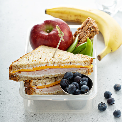 Healthy and nutritious lunch box for school kids or work, breakfast or lunch to go