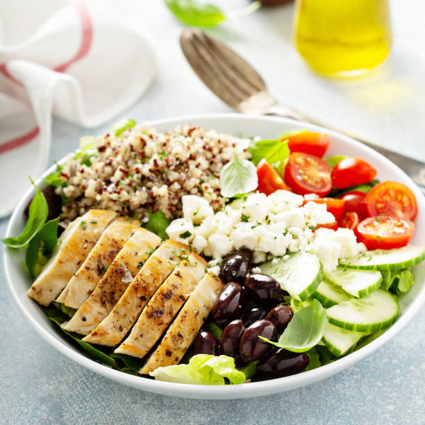 istock Greek inspired lunch bowl with chicken and quinoa 1164419040